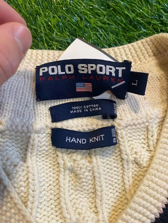 Polo Sport by Ralph Lauren v neck hand knit sweater size large - Picture 2 of 3